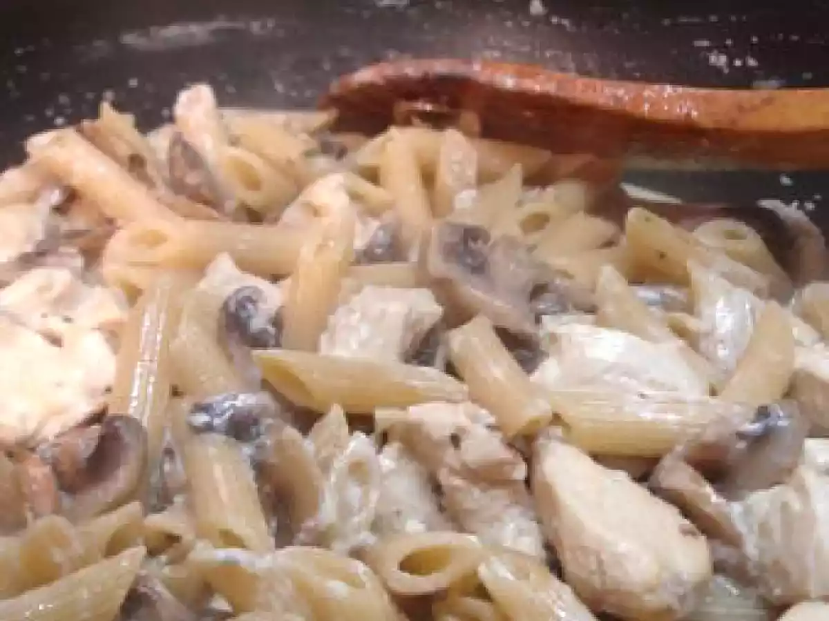 Penne façon risotto aux champignons et au poulet