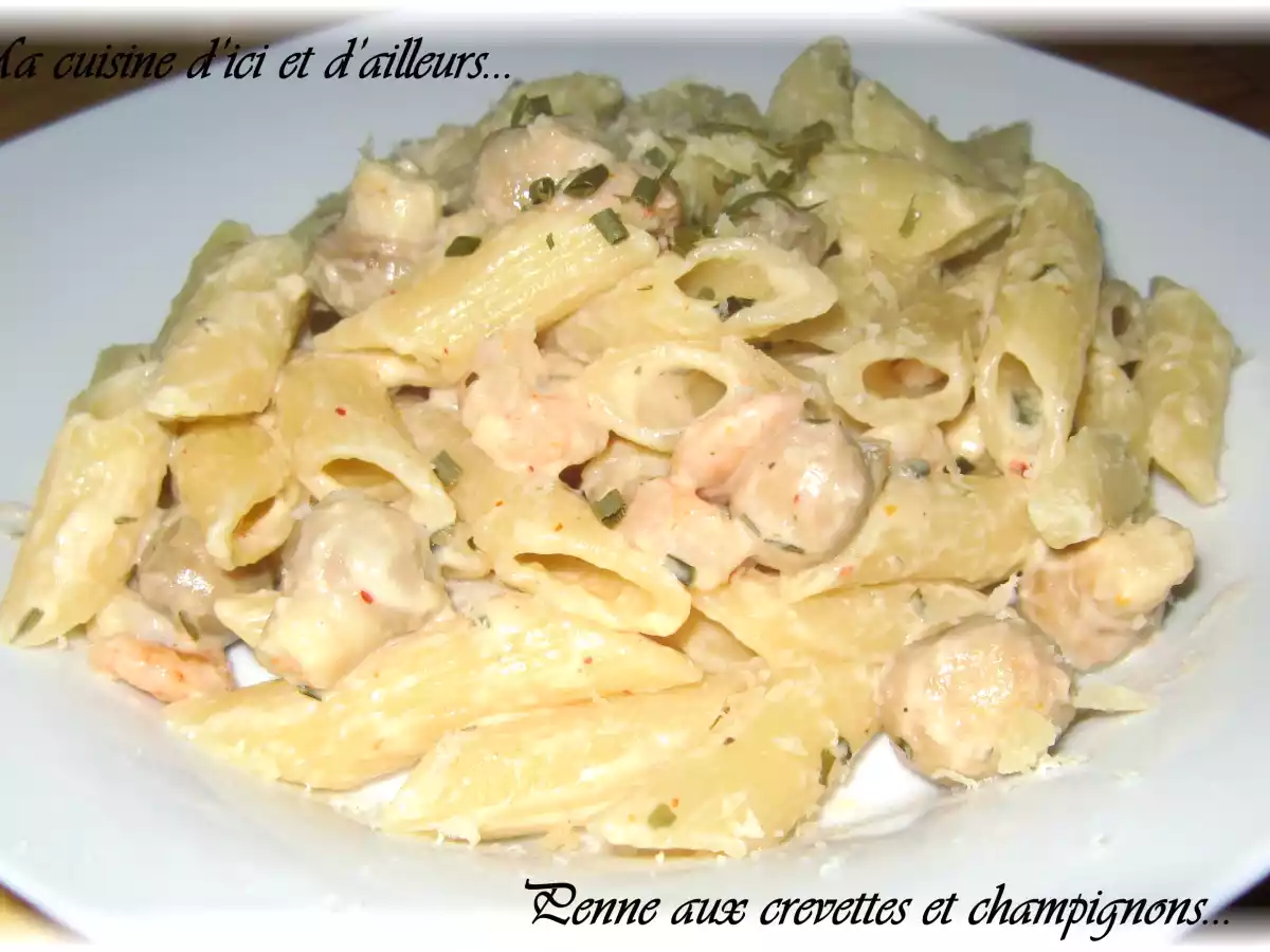 Pennes aux crevettes et champignons