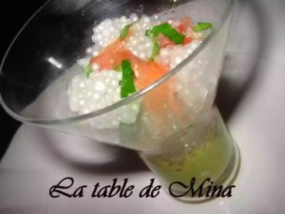 PERLES DU JAPON au saumon fumé et guacamole au cumin