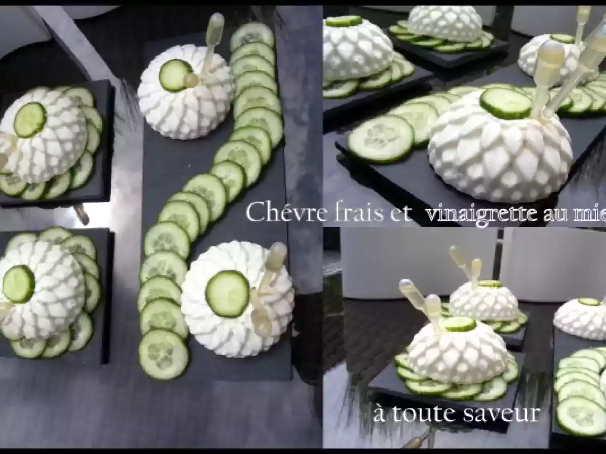 Petits flan au fromage de chèvre et vinaigrette au miel ou aux olives