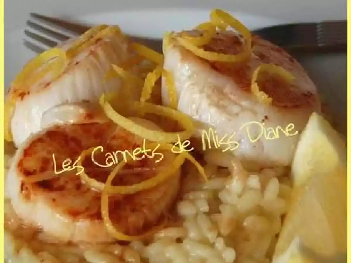 Pétoncles citronnés sur risotto au safran et au citron