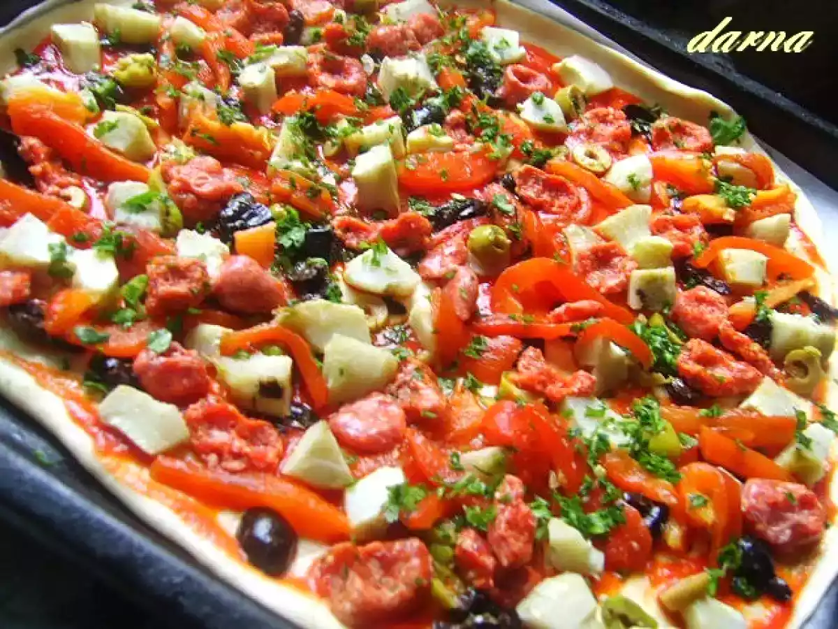 Pizza aux artichauts poivrons et merguez