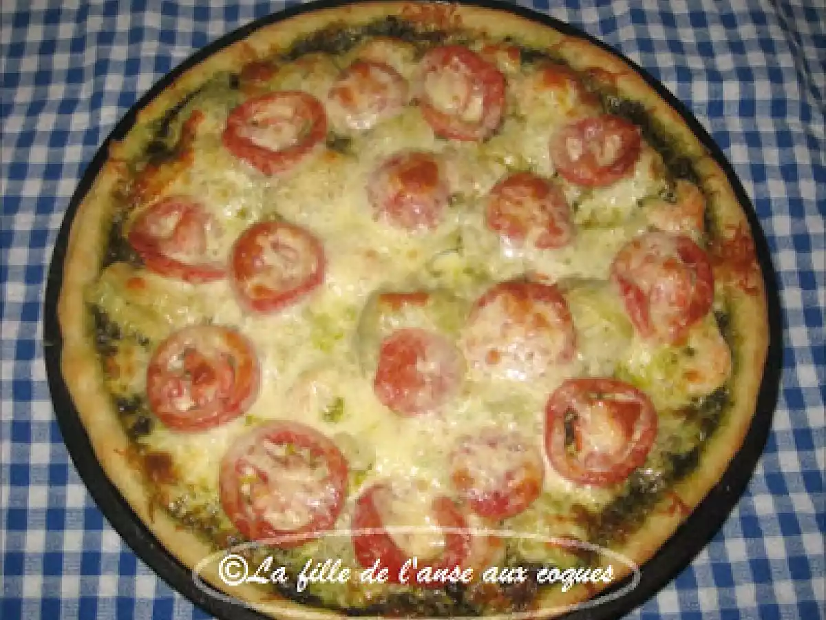 PIZZA AUX CREVETTES ET PESTO