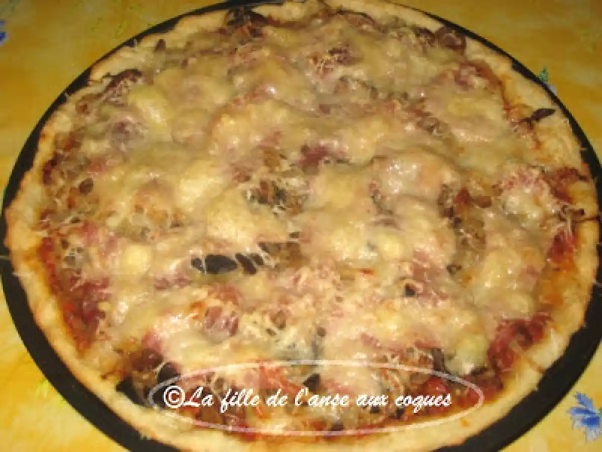 PIZZA AUX OIGNONS, CHAMPIGNONS ET PROSCIUTTO