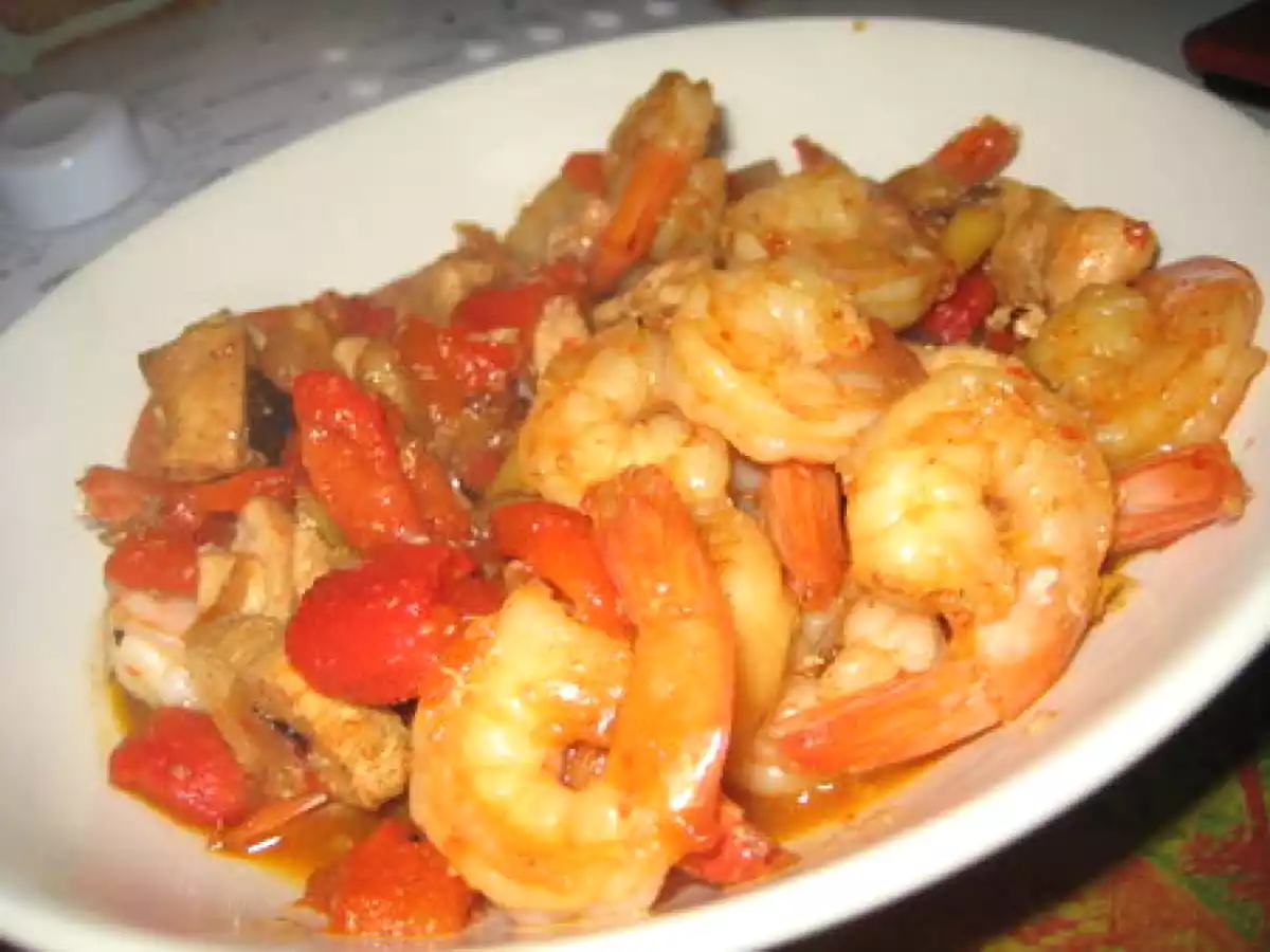 Poêlée asiatique, poulet gingembre citronnelle crevettes