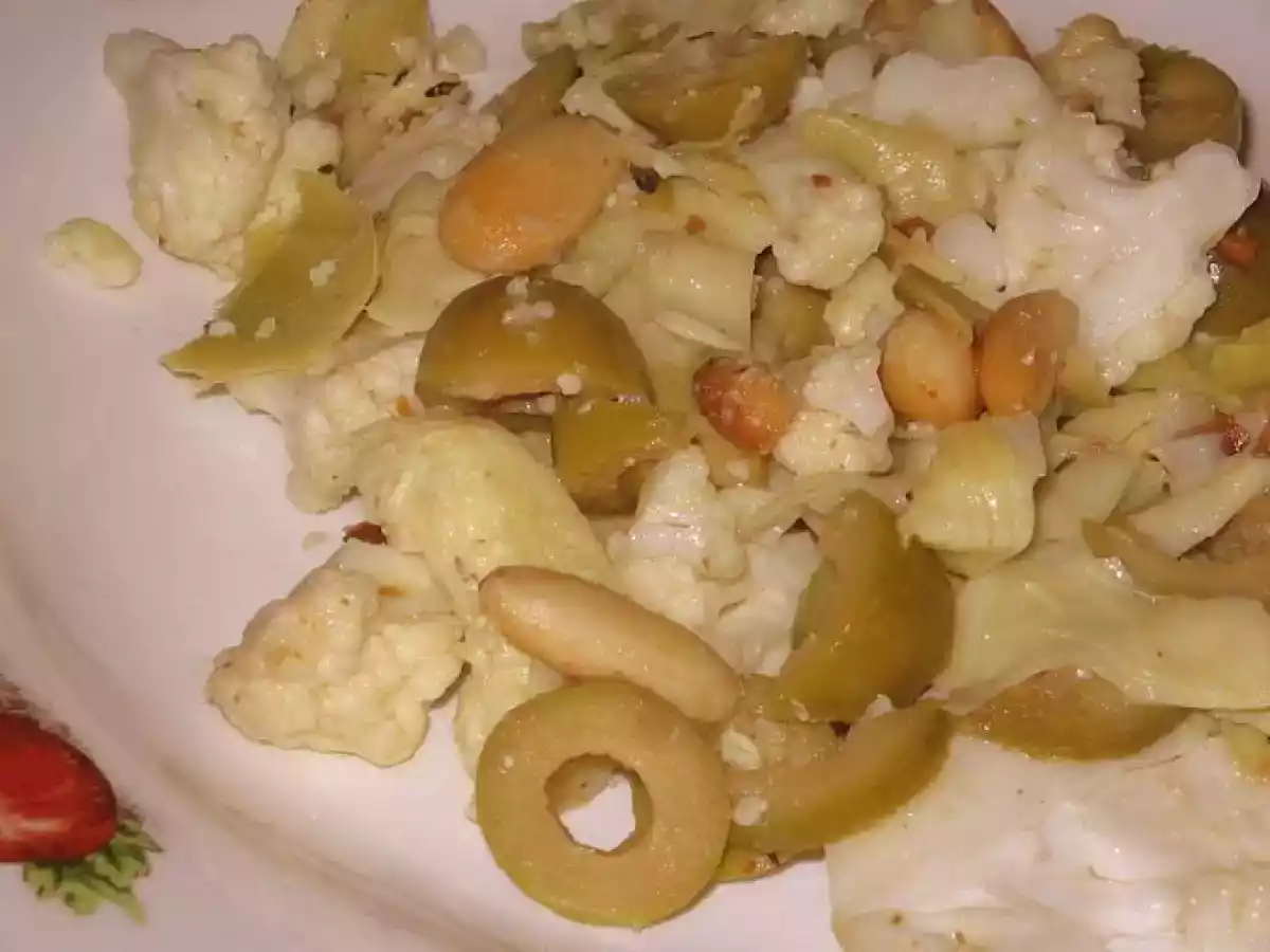 Pôelée de coeurs d'artichauts au chou fleur et aux amandes