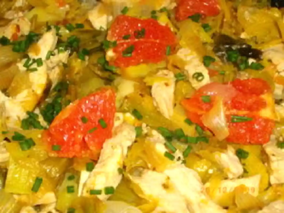 Poêlée de dinde et fondue de poireaux au pamplemousse