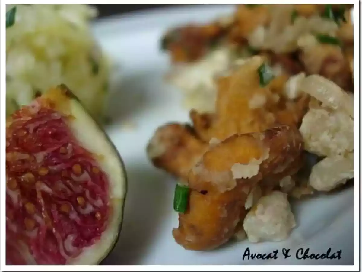 Poêlée de girolles et de châtaignes accompagnée d'un ecrasé de pomme de terre