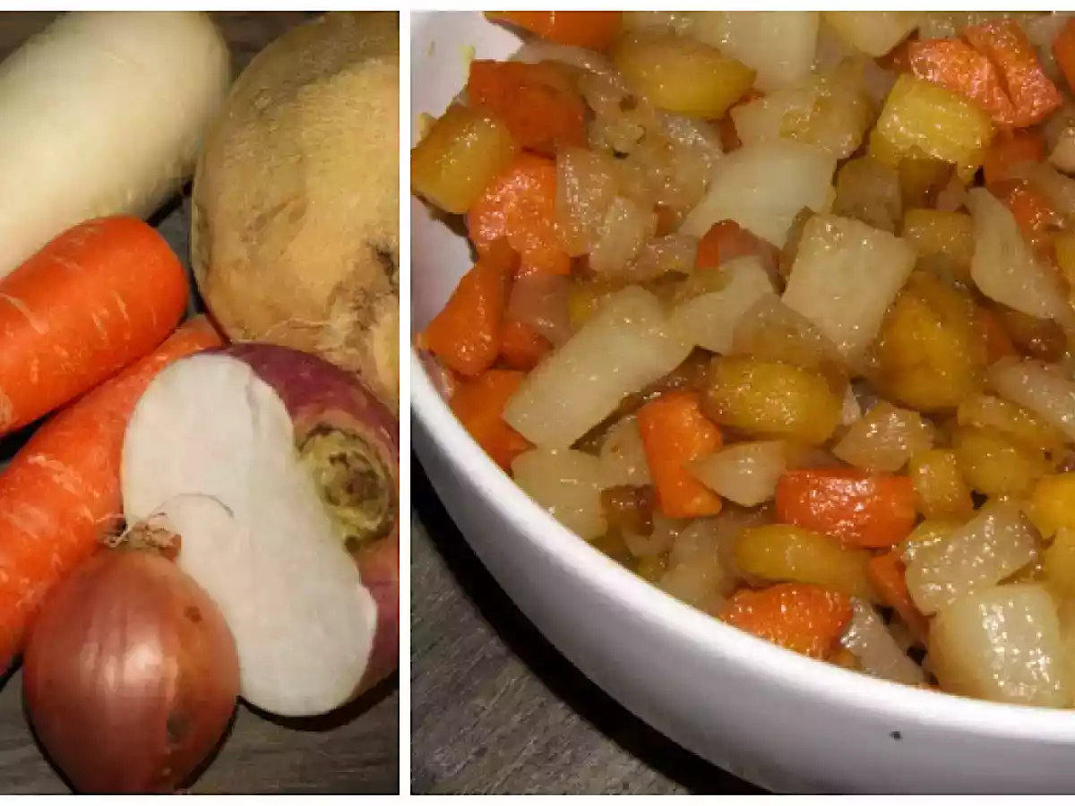 Poêlée de légumes d'hiver caramélisés au cidre et miel.