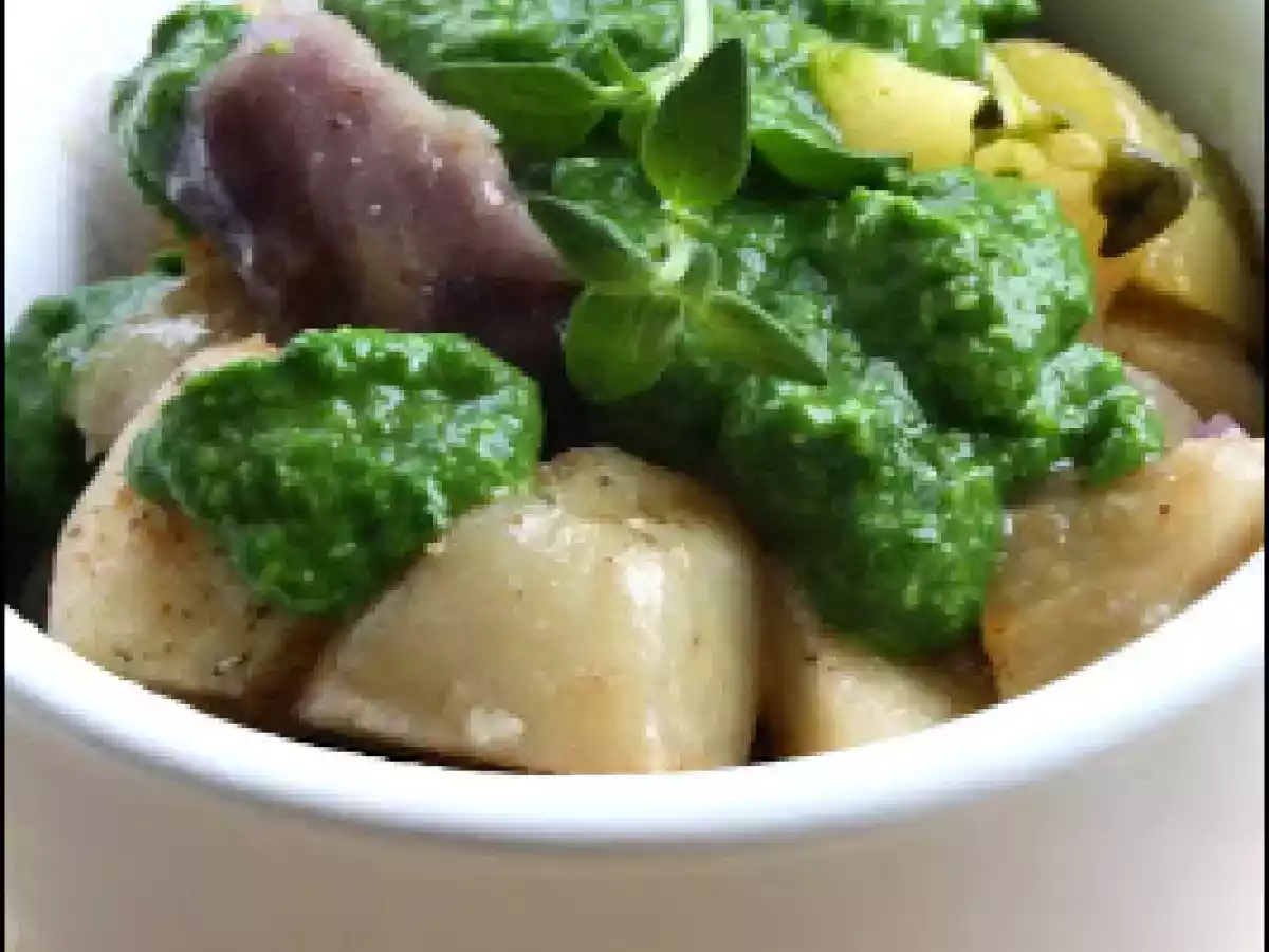 Poêlée de légumes de saison & pesto d'épinards