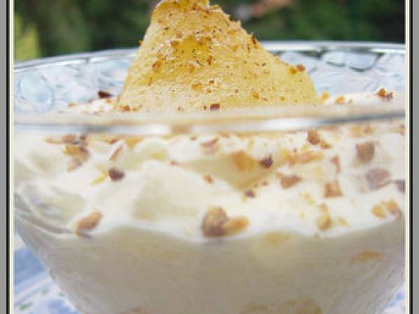 Poire confite au Gewurztraminer et gingembre à la mousse de mascarpone