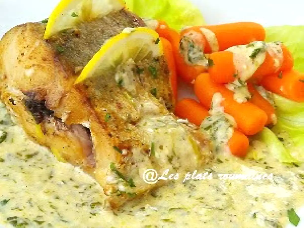 Poisson frit au Sauce Meunière et aux carottes