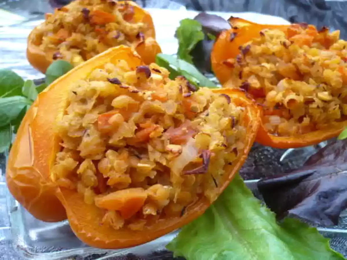 Poivrons farcis aux lentilles corail