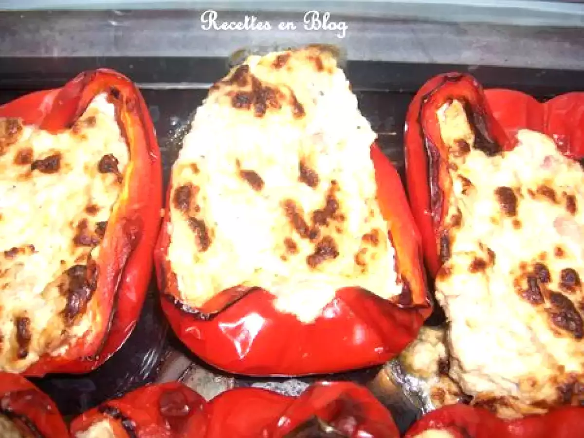 POIVRONS ROUGES FARCIS AU THON ET A LA BROUSSE - photo 3
