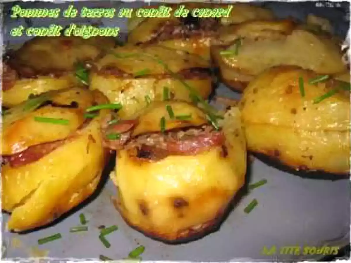 Pommes de terre farcies au confit de canard et confit d'oignons