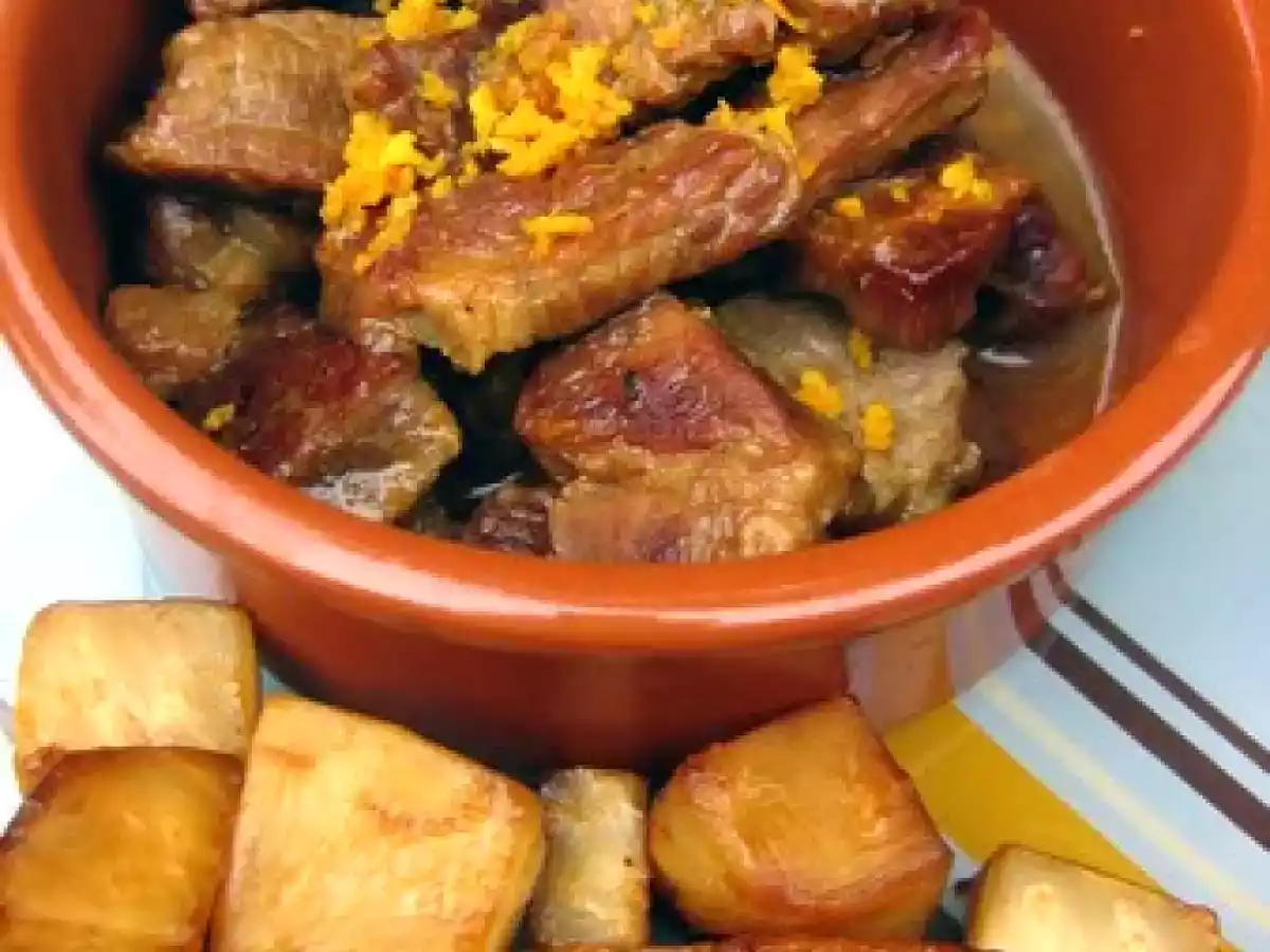 PORC CONFIT A L'ORANGE, CELERI-RAVE CARAMELISE AU SIROP D'ERABLE