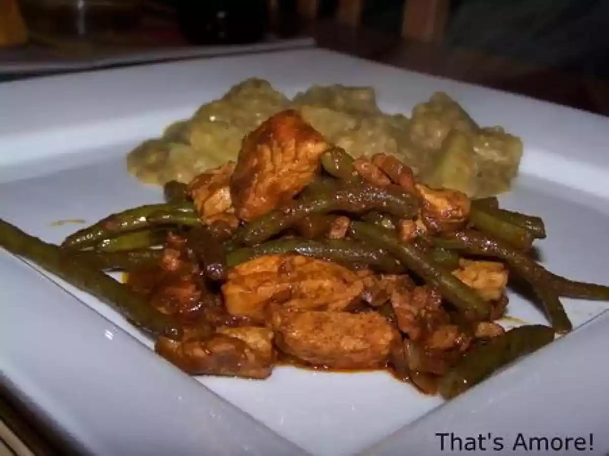 Porc Madras aux haricots verts, curry de lentilles rouges et pommes de terre - photo 2