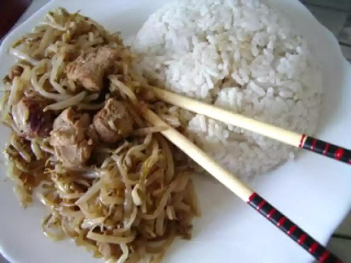Porc sauté aux germes de soja (ou haricots mangos !)