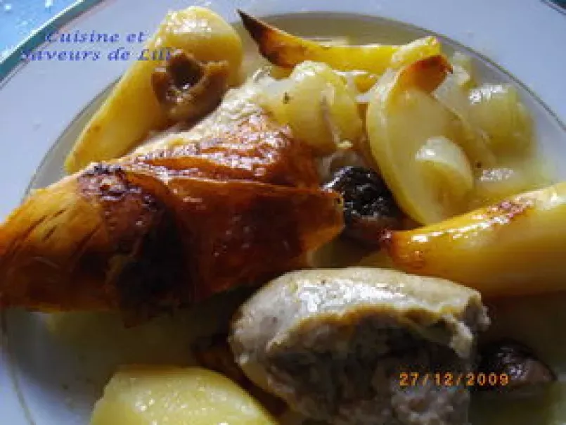 Poularde rôtie aux boudins blancs et aux marrons, photo 1
