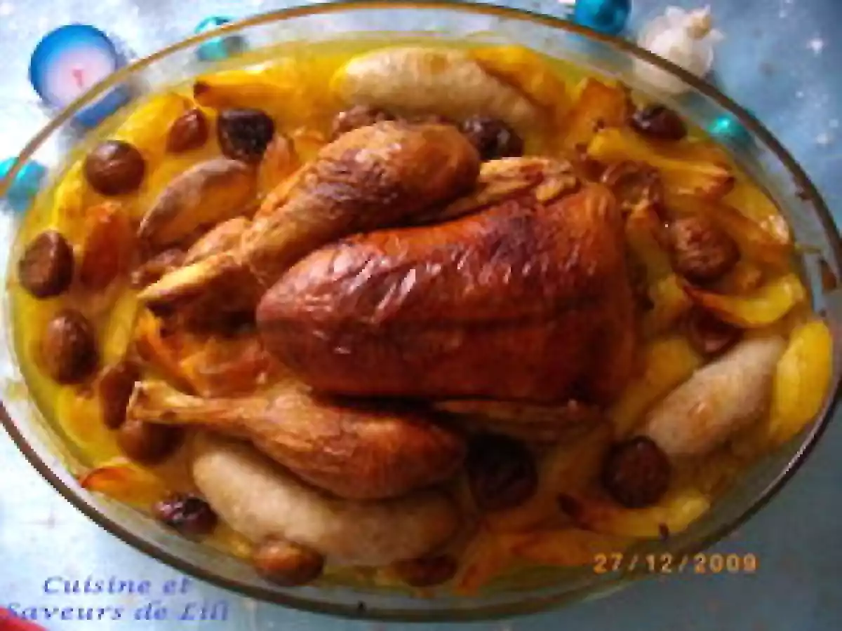 Poularde rôtie aux boudins blancs et aux marrons - photo 2