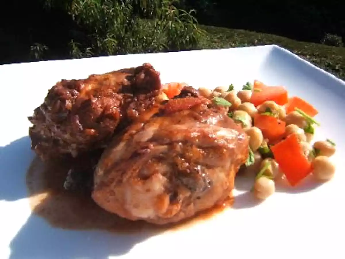 Poulet à la diable et salade de pois chiches à la figue de Barbarie