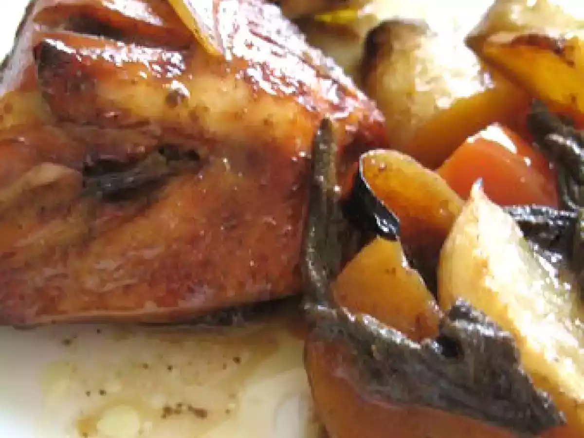 Poulet au balsamique et légumes rôtis.