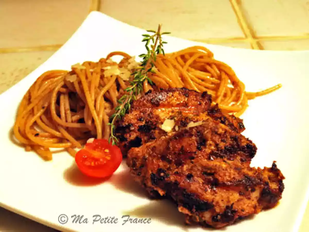 Poulet au Pesto Rouge et spaghetti au parmesan
