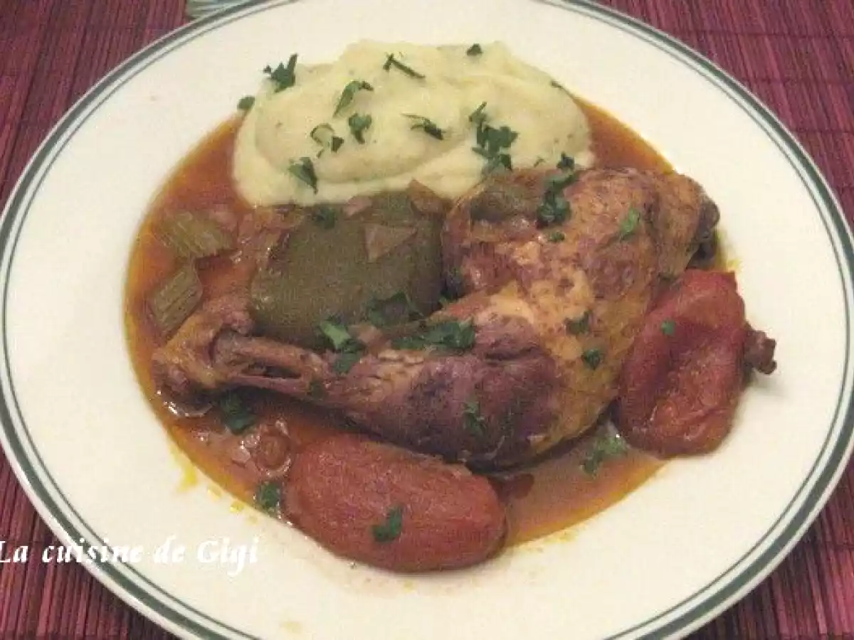 Poulet au vin rouge et aux poivrons