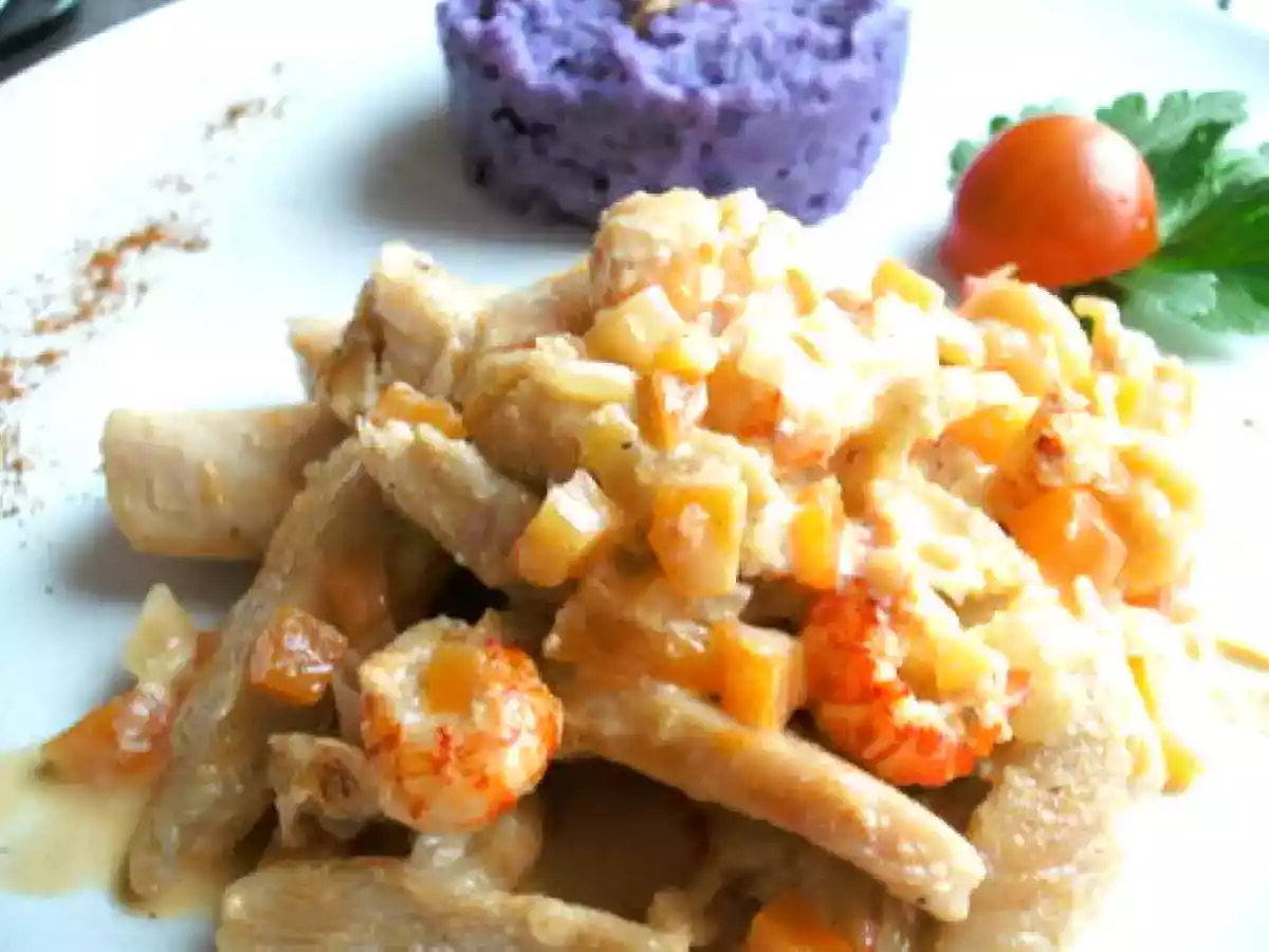 Poulet aux écrevisses et sa purée violette - photo 2