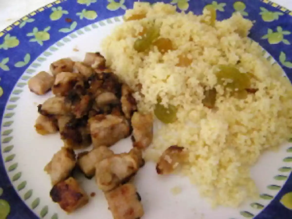 Poulet aux poires et Semoule aux raisins