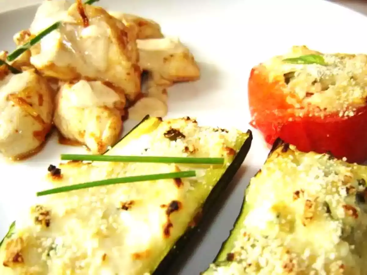 Poulet aux Zestes de Citron + Courgettes et Tomates farcies à la Ricotta