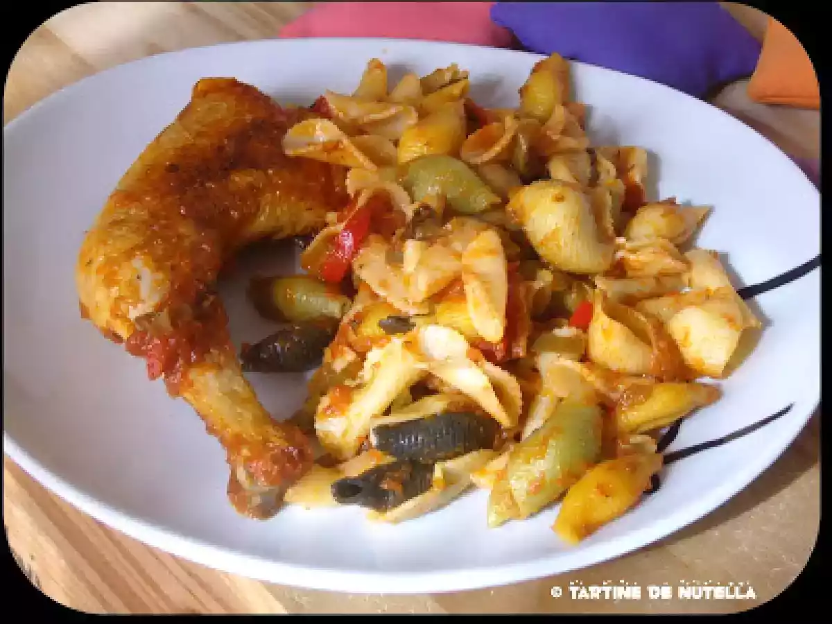 Poulet basquaise et ses pâtes multicolores