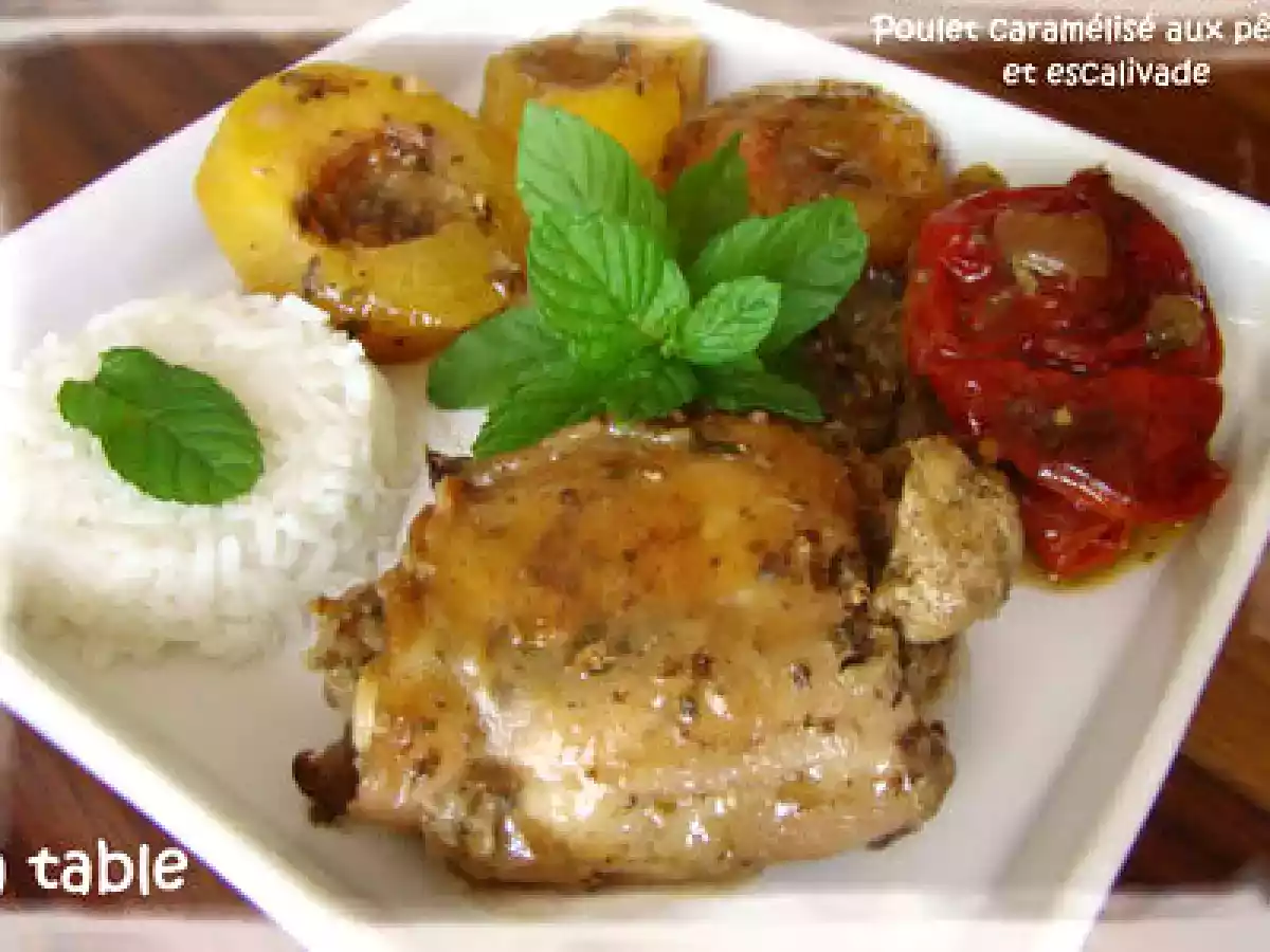 POULET CARAMELISE AUX PECHES & ESCALIVADE - photo 2