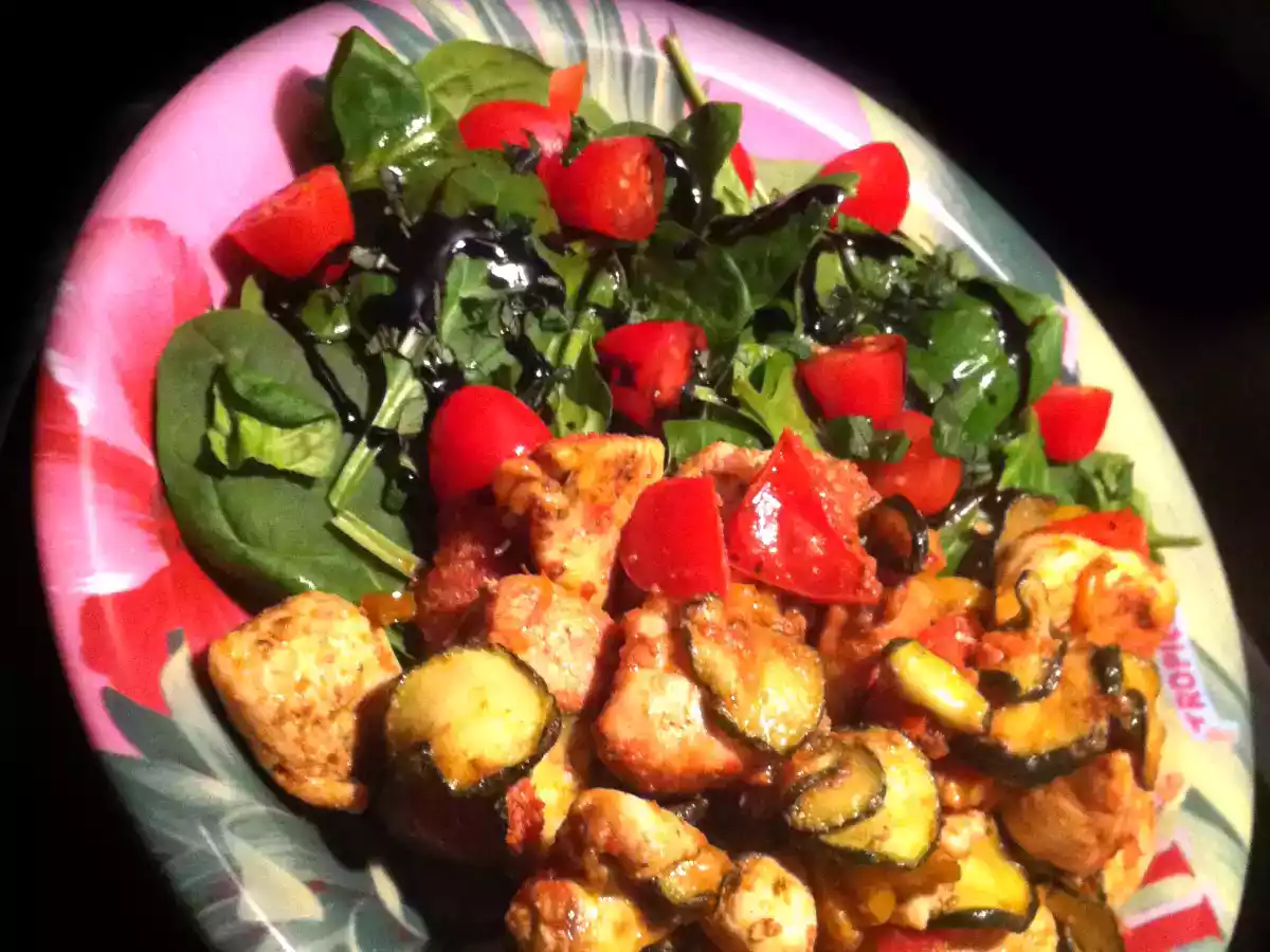 Poulet courgettes poivrons O pesto ! (Actifry)