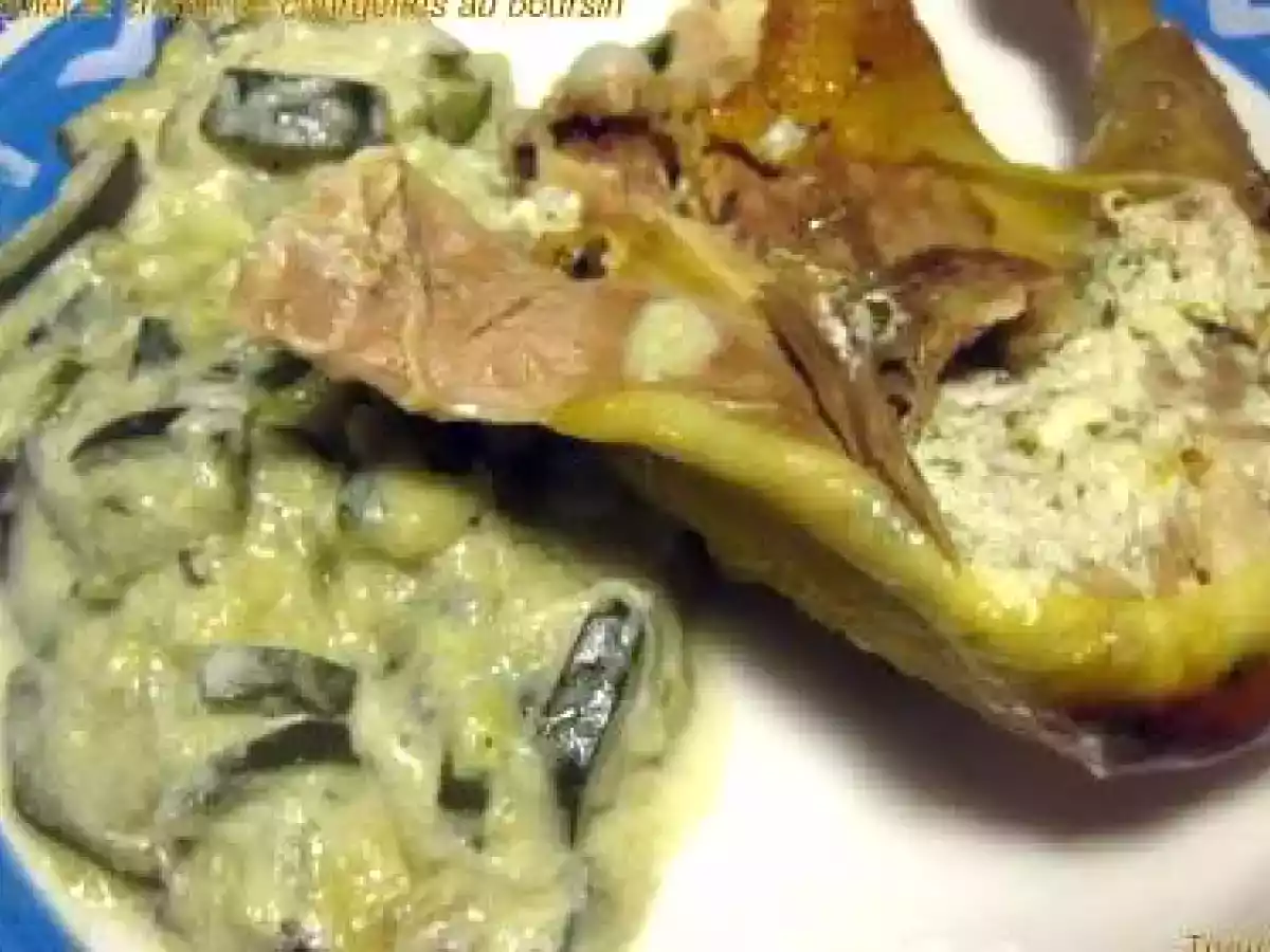 Poulet en chemise de boursin et sa fondue de courgettes
