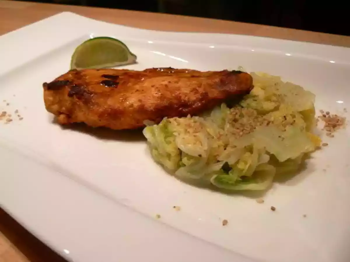 Poulet façon tandorri, choux chinoix au Gomasio