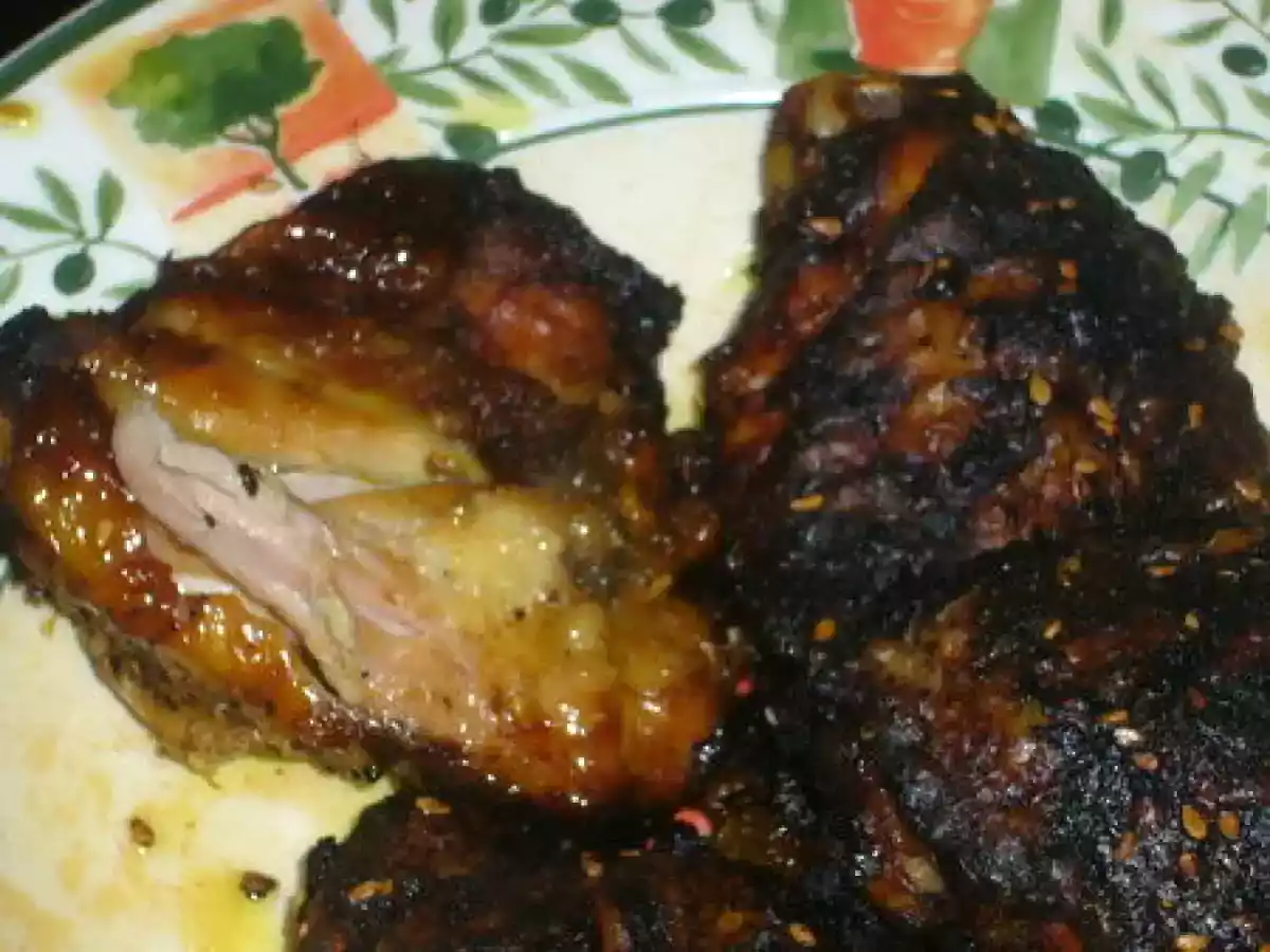 Poulet mariné au curry, sauce soja et miel