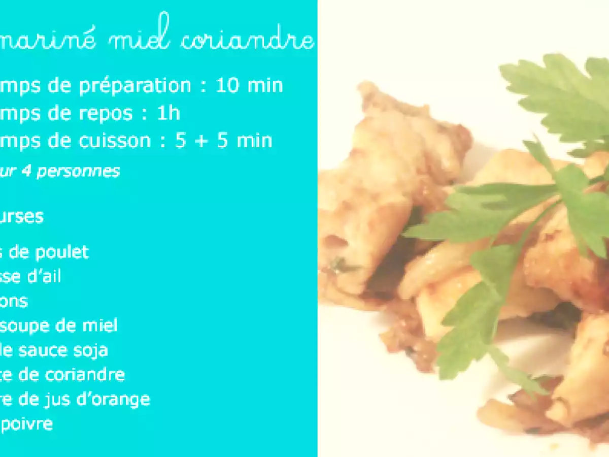 Poulet mariné miel et coriandre