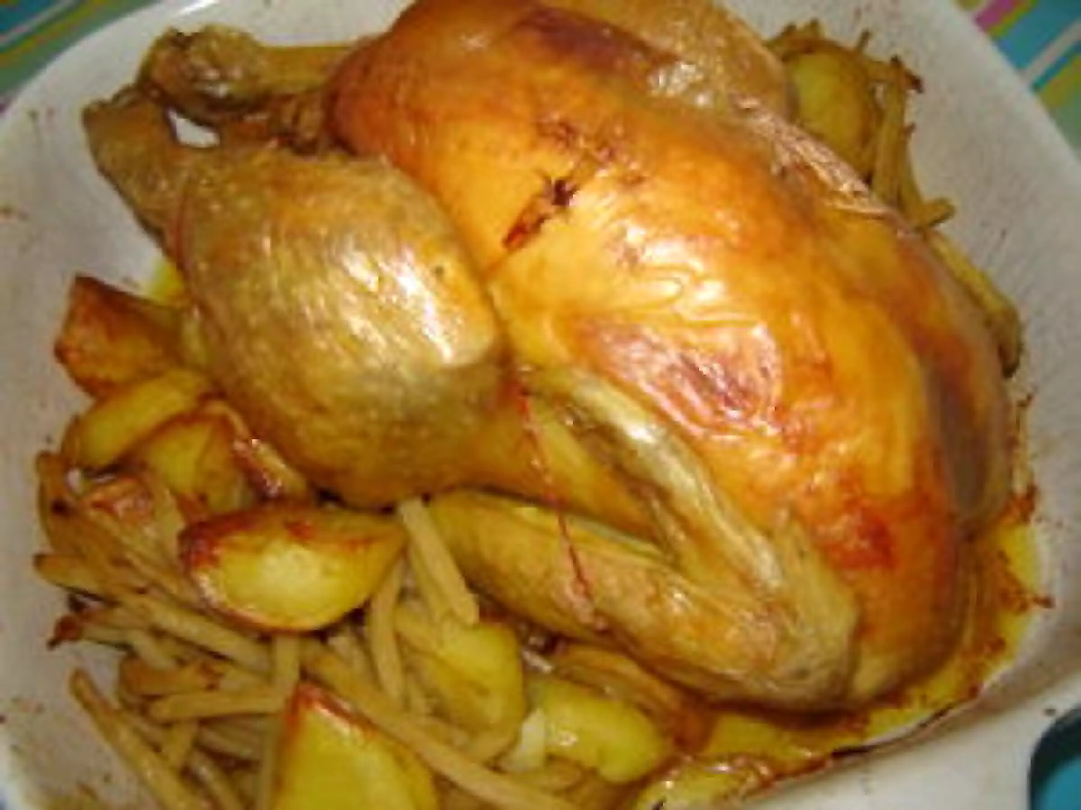 Poulet rôti au citron et au thym, pommes de terre sautées