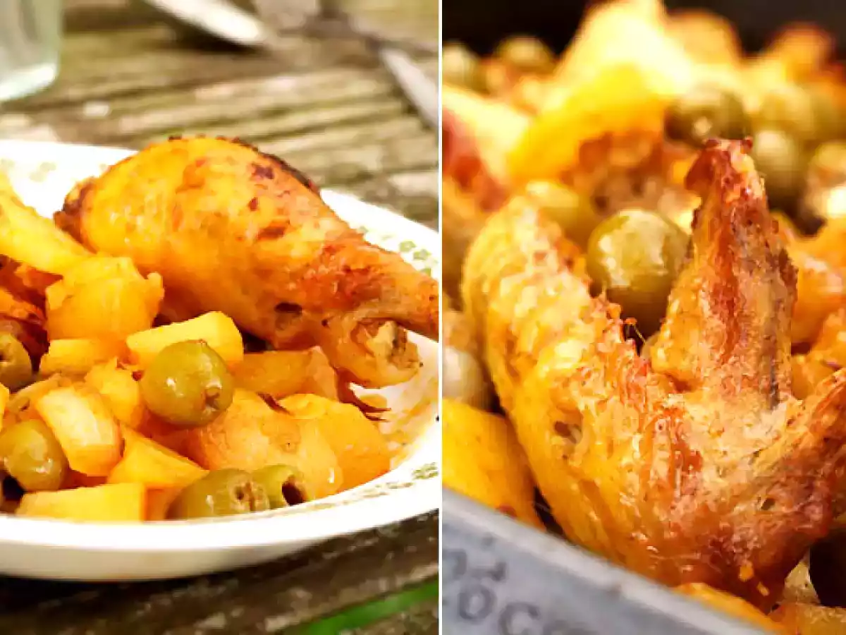 Poulet rôti aux olives et aux pommes de terre