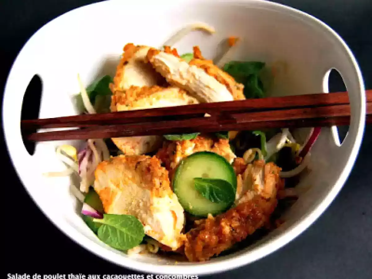 Poulet thai aux cacaouettes, salade de concombres