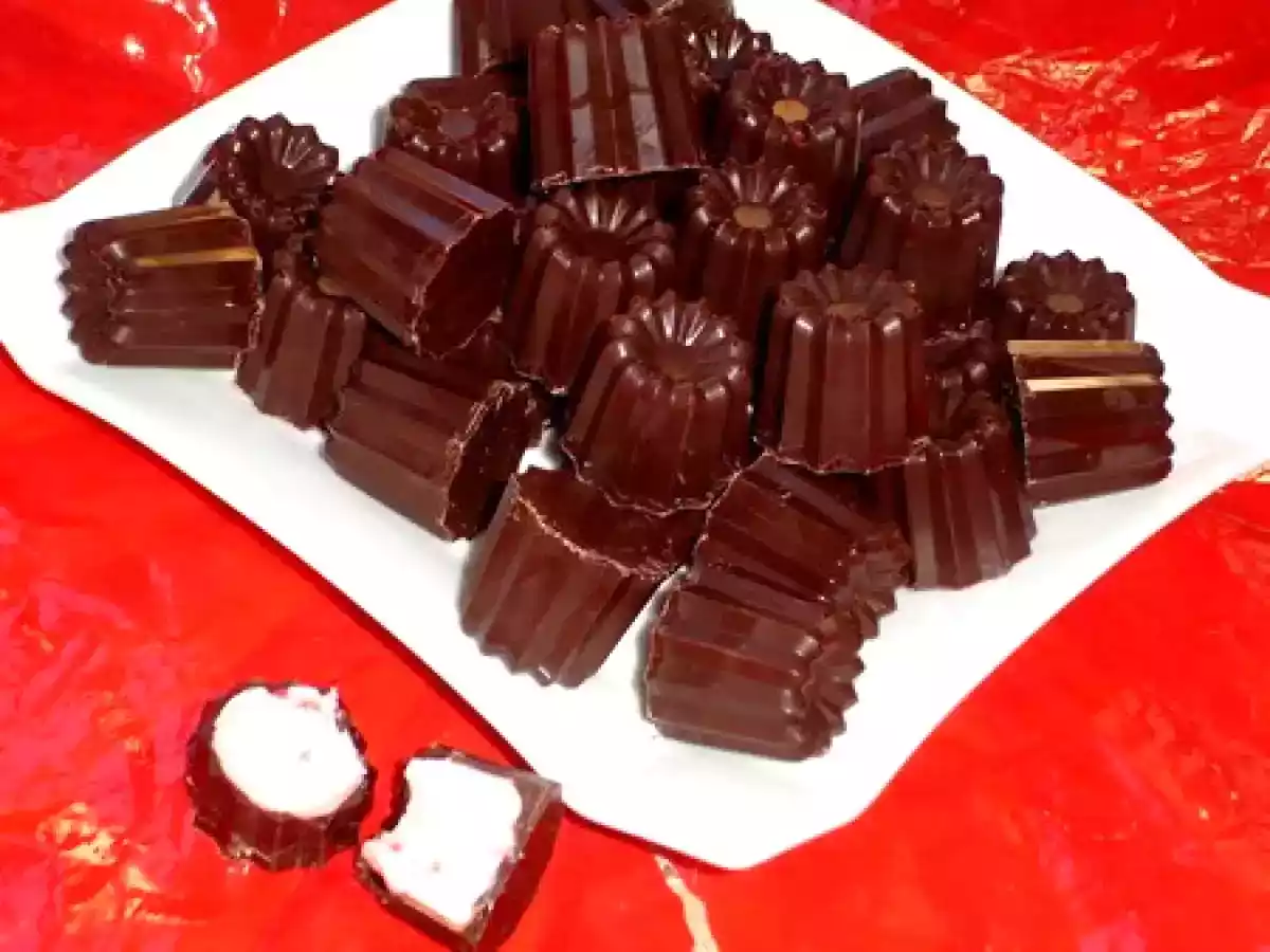 Pralines au chocolat noir fourrées à la crème fraîche framboises