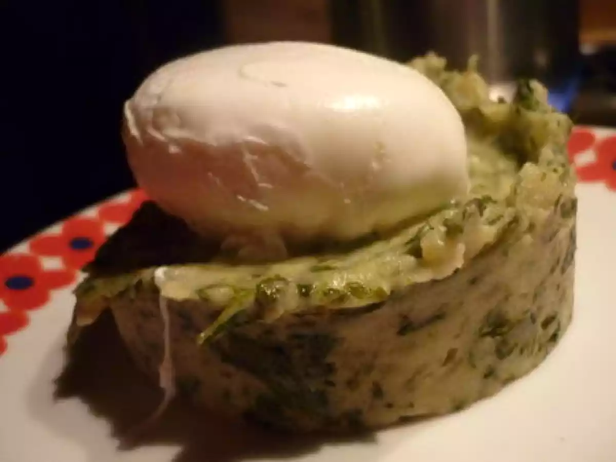 Purée bicolore épinard, pommes de terre, parmesan, et oeuf poché - photo 2