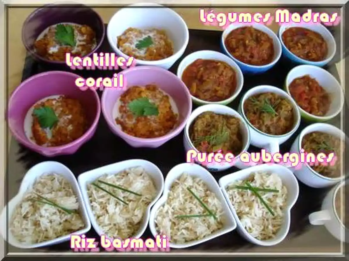 Purée d'aubergine à l'indienne et Légumes madras