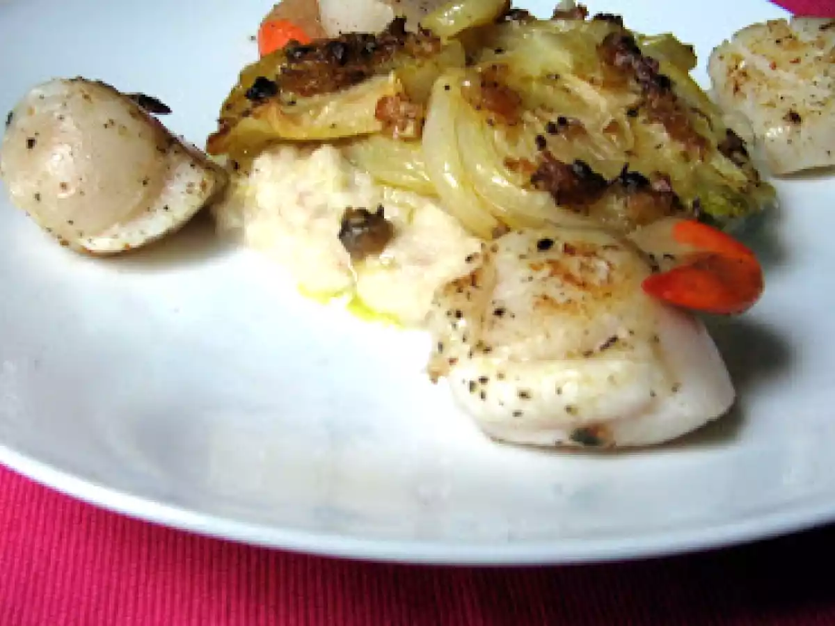 Purée de céleri-chataîgne fumée et gratin de fenouil