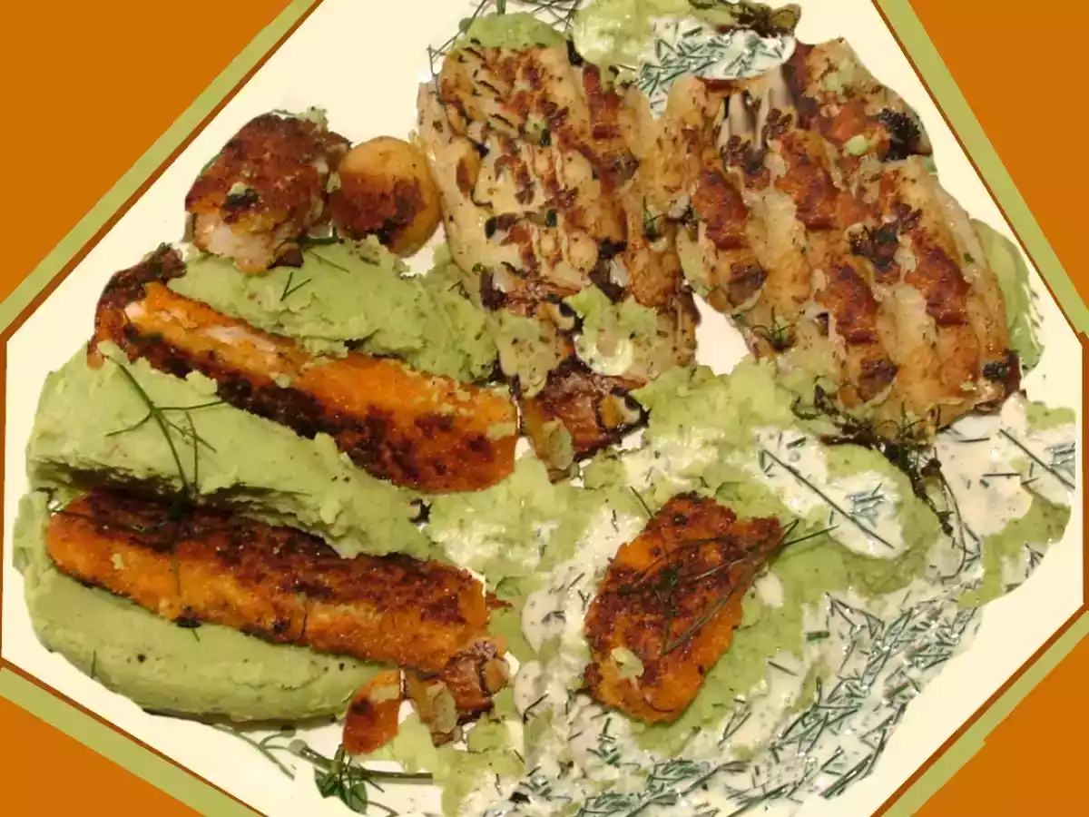 Purée de fèves et poissons à la crème d'aneth fraiche (léger)