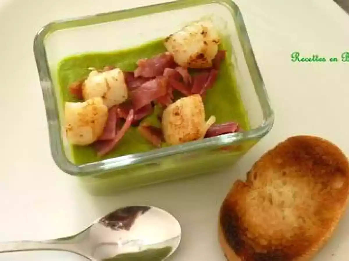 PUREE DE PETITS POIS AU BACON ET AUX SAINT-JACQUES