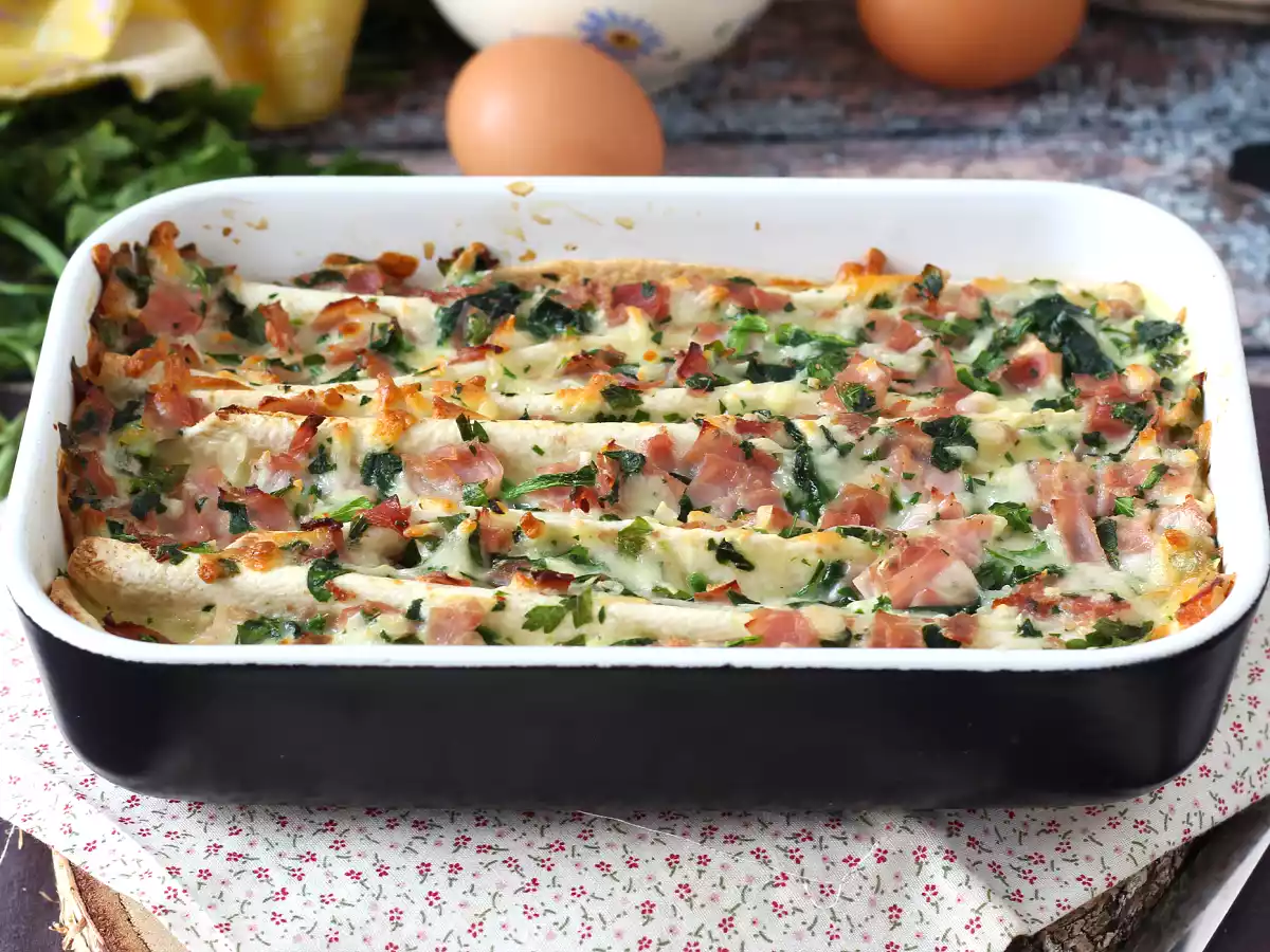 Que faire avec des tortillas? Gratin au jambon, épinards et mozzarella façon crinkle cake - photo 7