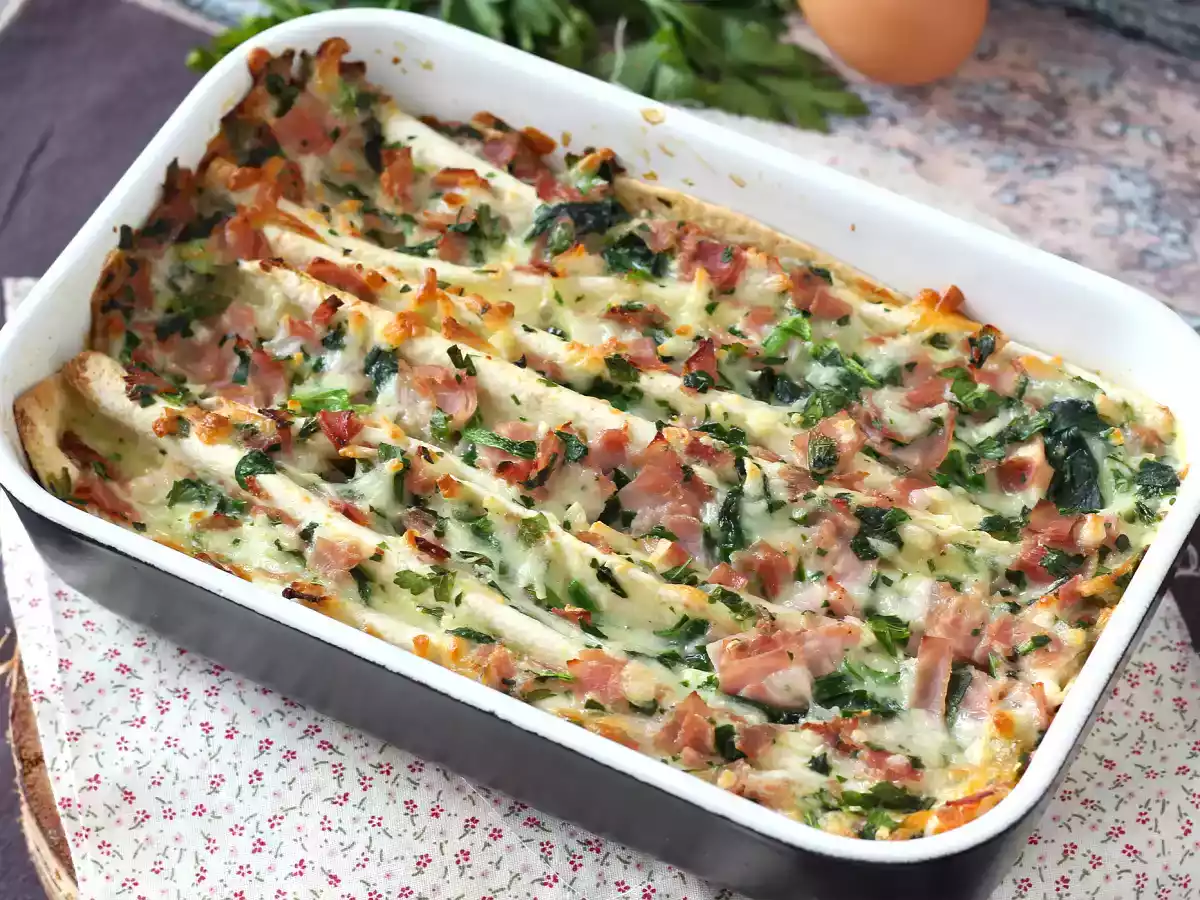 Que faire avec des tortillas? Gratin au jambon, épinards et mozzarella façon crinkle cake - photo 3