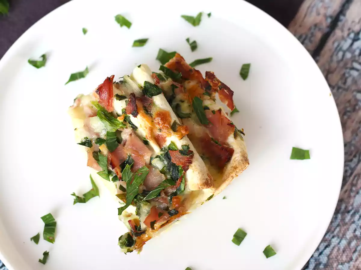 Que faire avec des tortillas? Gratin au jambon, épinards et mozzarella façon crinkle cake - photo 6